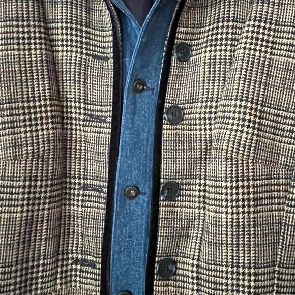 Sahali Plaid Tweed & Denim sz. 12 Lagen-Look Blue Tan Equestrian Riding Jacket - Picture 2 of 9